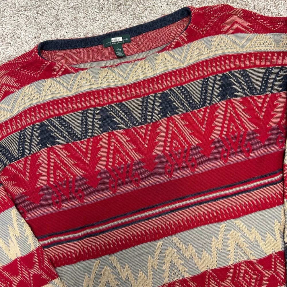 Lauren Ralph Lauren Women Tribal Striped Pullover Large Aztec Southwestern